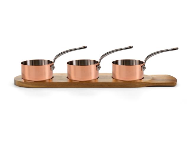 Minikasseroller sett i 3 deler i kobber 9 cm