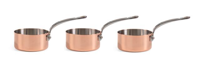 Minikasseroller sett i 3 deler i kobber 9 cm